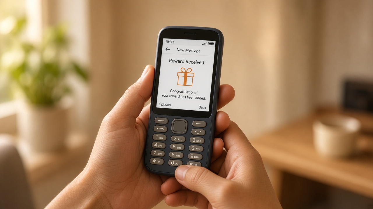 SMS reward confirmation on a feature phone