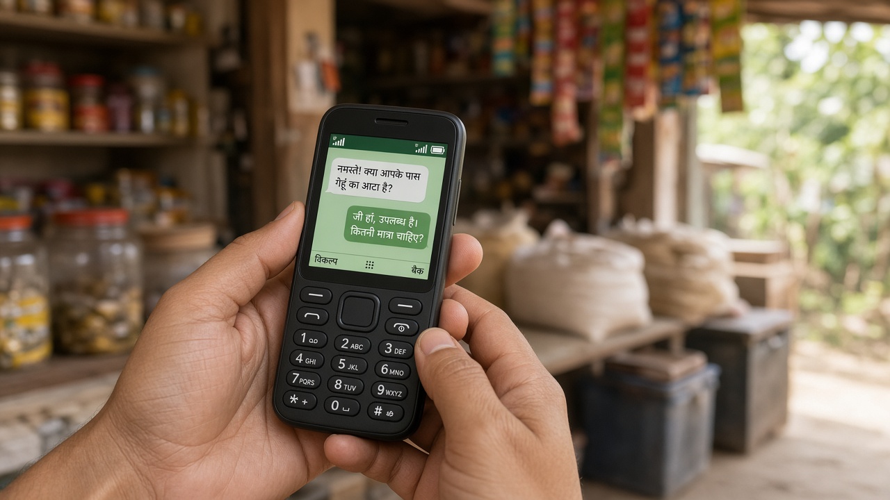 Feature phone showing a simple chat journey