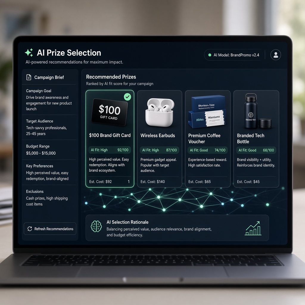 AI algorithm selecting prizes for brand promo campaigns